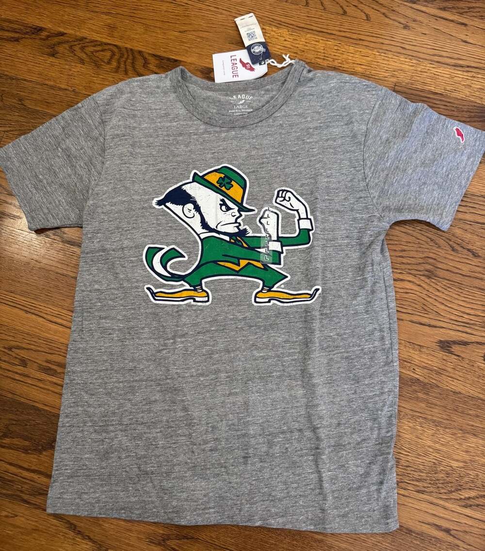 League Notre Dame Fighting Irish T-Shirt Size Large Gray Graphic Tee